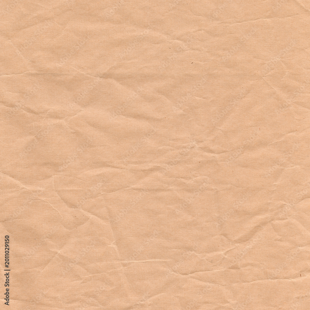 Obraz premium Warm Peach Beige Crumpled Kraft Paper Square Texture Background Grunge Aged Distressed Wrinkled
