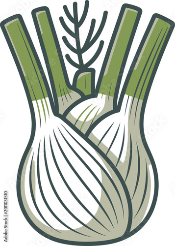 Foto Stylized of a fresh green fennel bulb with feathery fronds