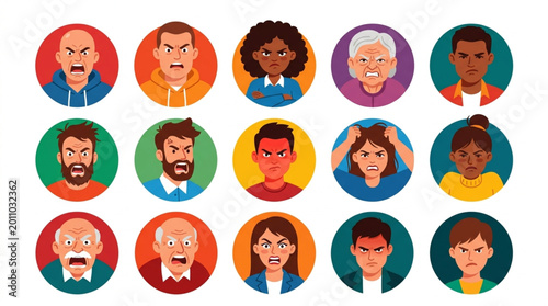 Billede på lærred Collection of Diverse People Expressing Anger and Frustration.