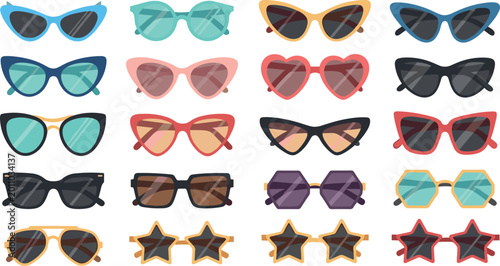 Konstfotografi Trendy Sunglasses Set Featuring Various Frame Shapes Including Cat Eye Heart Sta