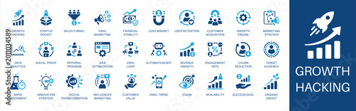 Foto Growth hacking and marketing solid icon set