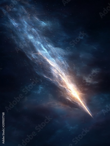 Celestial Trail: A cosmic spectacle unfolds, as a brilliant streak of light cuts through the inky expanse of space, igniting wonder and curiosity.