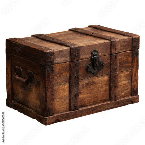 Fotografia Rustic Antique Wooden Trunk Storage Chest Treasure Box Isolated