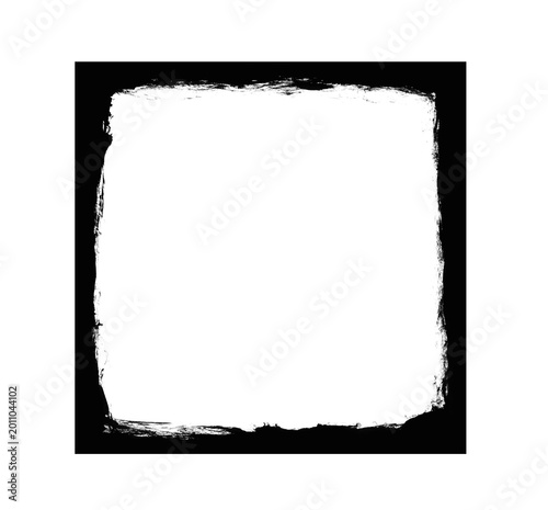 Grunge Brush Frame — Distressed White Square on Black Background

