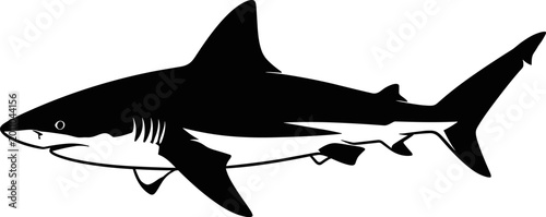 Obraz na płótnie Black silhouette illustration of a single shark with streamlined body, dorsal fi