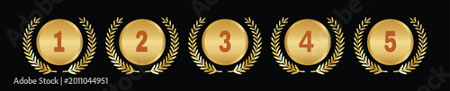 Photos Set of golden laurel wreath medals with numbers 1 to 5