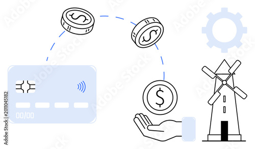 Tableau sur toile Digital payments, renewable energy, circular economy, financial transactions, automation, sustainability
