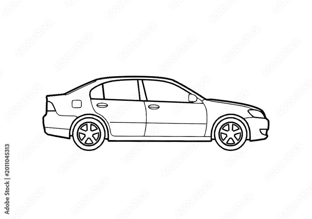 Fototapeta premium A black and white drawing of a car.