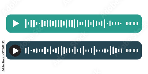 Audio Player UI Waveform Bars, Voice Message Playback Interface, Sound Recording Chat App Elements. Audio Voice Message Player UI Elements with Sound Waveforms