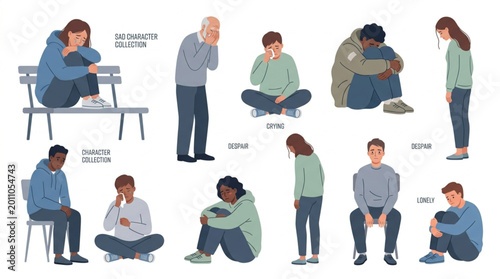 Foto Diverse group of people experiencing emotional distress and isolation