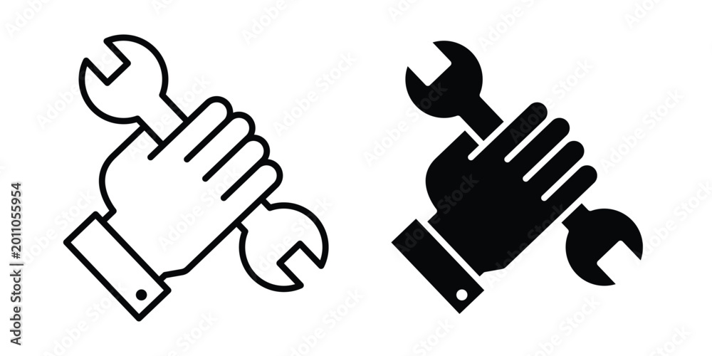 Obraz premium Hand holding wrench icon vector design and illustration.