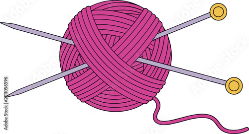 Pink Yarn Ball with Knitting Needles for Handmade Craft Hobby Wool Textile and DIY Sewing Graphic Design Projects