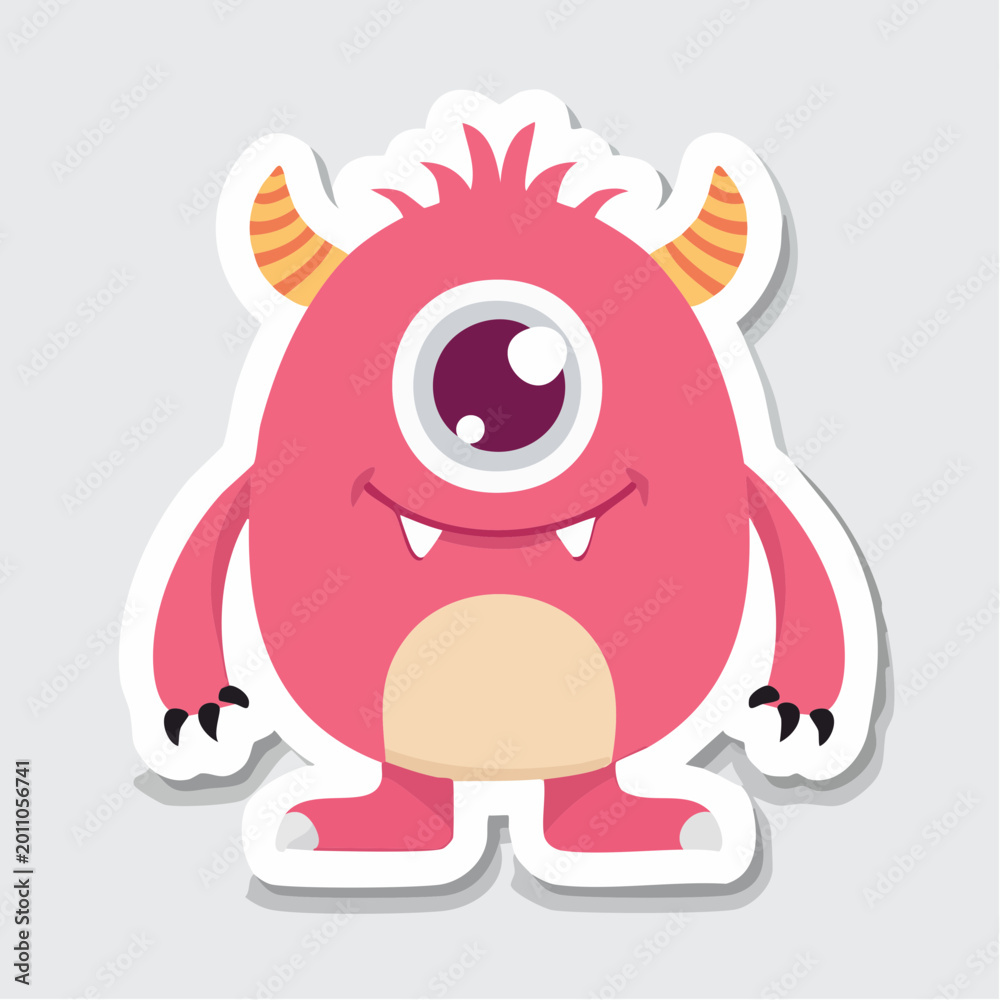 Fototapeta premium Cute Pink One-Eyed Monster Sticker