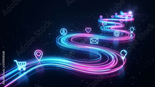 An illuminated customer journey map representing user experience design and digital strategy.