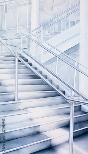 Modern urban stairs watercolor illustration serene city design safety elegance architectural concept