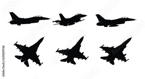 Konstfotografi Silhouette of fighter jets on white background