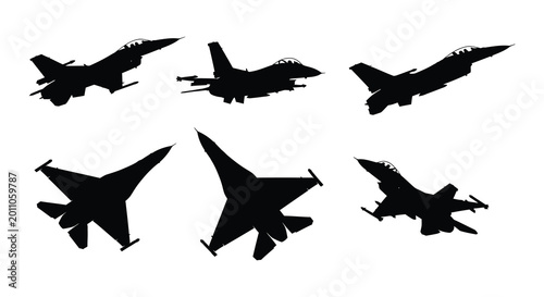 Konstfotografi Silhouette of fighter jets on white background