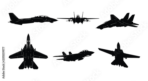 Fotografía Silhouette of fighter jets on white background