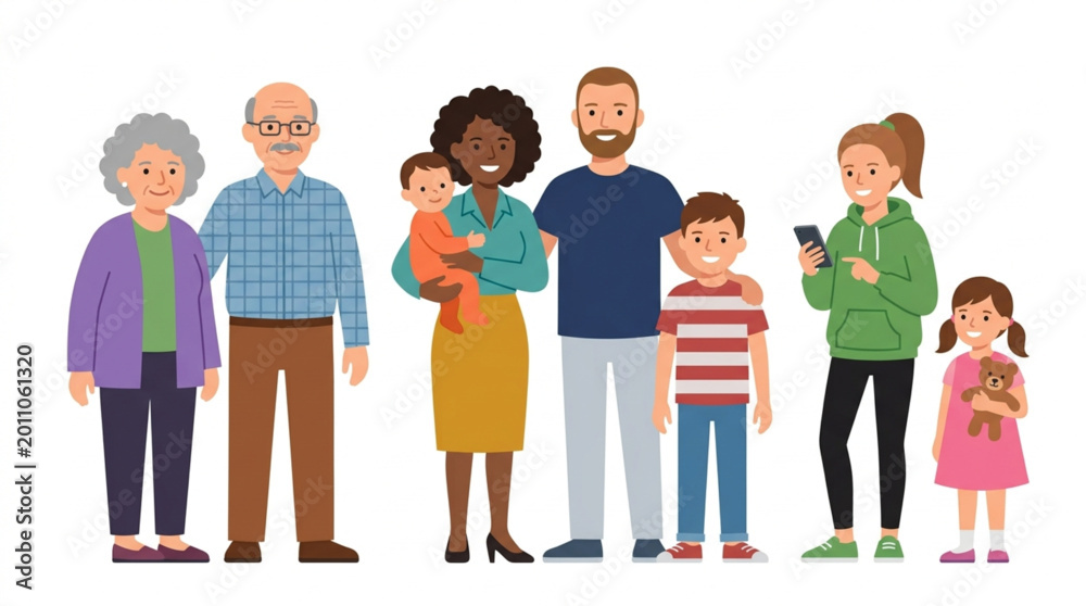 Fototapeta premium Diverse multi-generational family posing together happily.