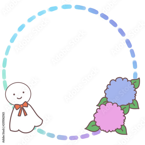 Cute teru teru bozu hydrangea circle frame red ribbon