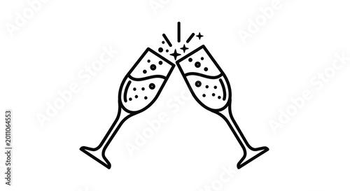 Foto Champagne glasses toasting black line drawing on white background
