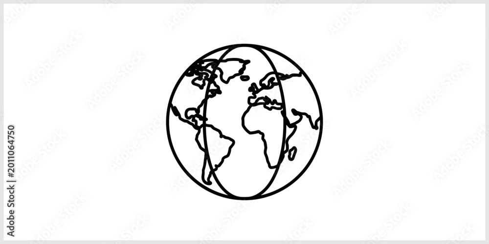 Fototapeta premium Simple Globe Icon With Continent Outlines On White Background