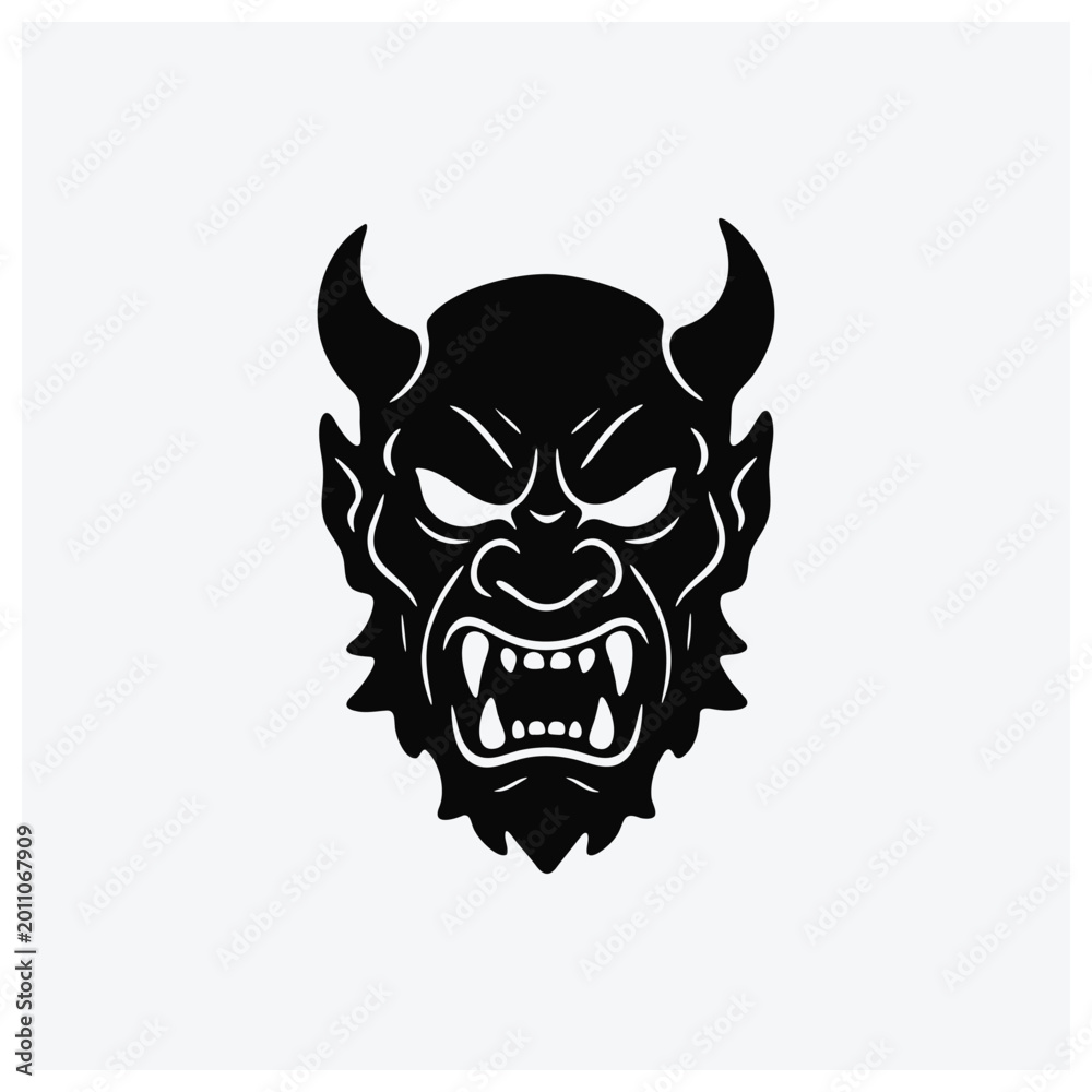Fototapeta premium Evil demon head silhouette illustration for a mascot or logo