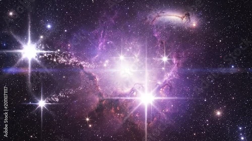 Vibrant purple nebula with bright stars in a stunning cosmic scene
