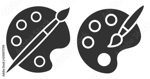 Tableau sur toile artist paint palette and brush set icon vector illustration on transparent backg