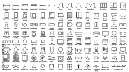 Collection of Architectural Symbols and Icons for Design and Planning.