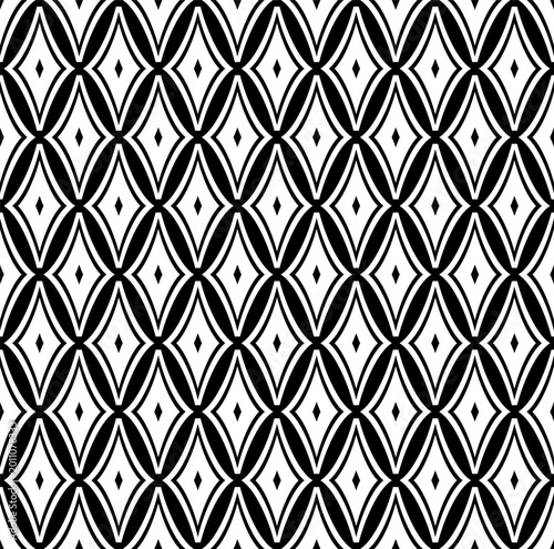 Abstract Seamless Geometric Diamonds and Ovals Black and White Pattern. 