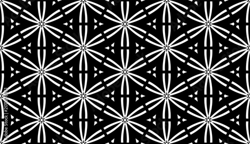 Abstract Seamless Geometric Hexagons and Triangles Black and White Pattern.