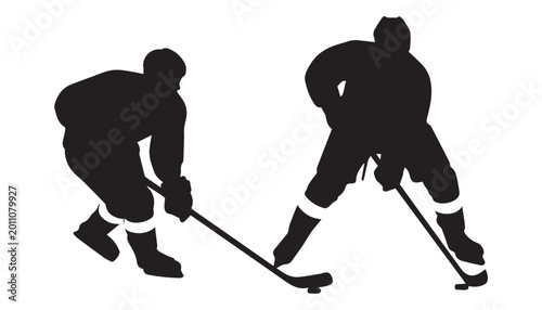 Canvas Print black and white silhouette of ice hockey player very high quality vector illustration