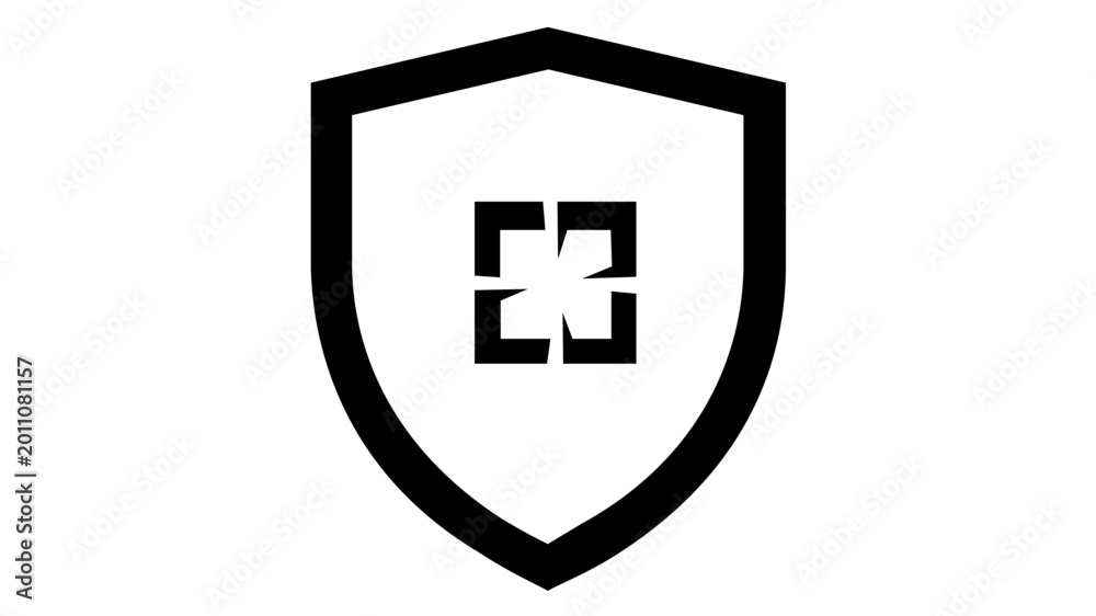 Obraz premium Crisis management vector icon illustration featuring a protective shield surrounding a breaking square element, symbolizing security, risk mitigation, and resilience in business technology.