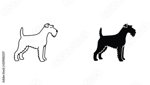 Fox terrier dog breed silhouette and outline vector icon set for veterinary clinics or pet shop branding designs