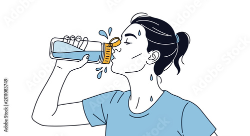 Fotografie Woman drinking water from bottle.
