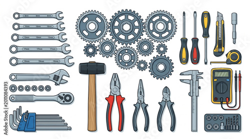 Obraz na płótnie Collection of various mechanical tools and gears for repair and construction