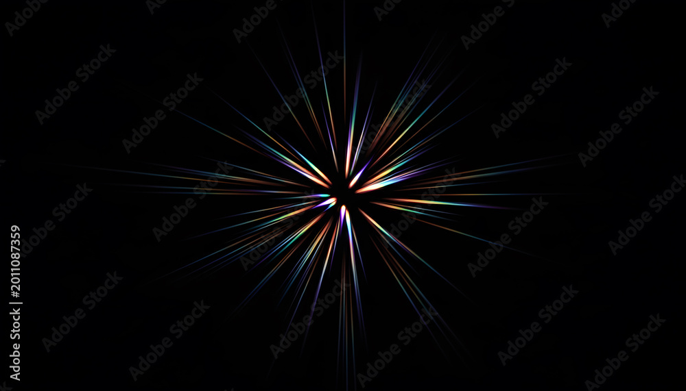 Obraz premium Abstract Colorful Light Burst Speed Motion Trails Radiating from Center on Black Background