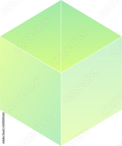 Minimalist isometric three dimensional transparent green gradient glass cube isolated on white background digital graphic illustration
