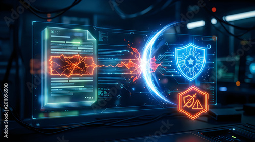 Cybersecurity digital document protection shield with threat detection