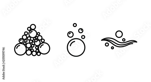 Tableau sur toile Bubble cluster and wave line drawings on a white background