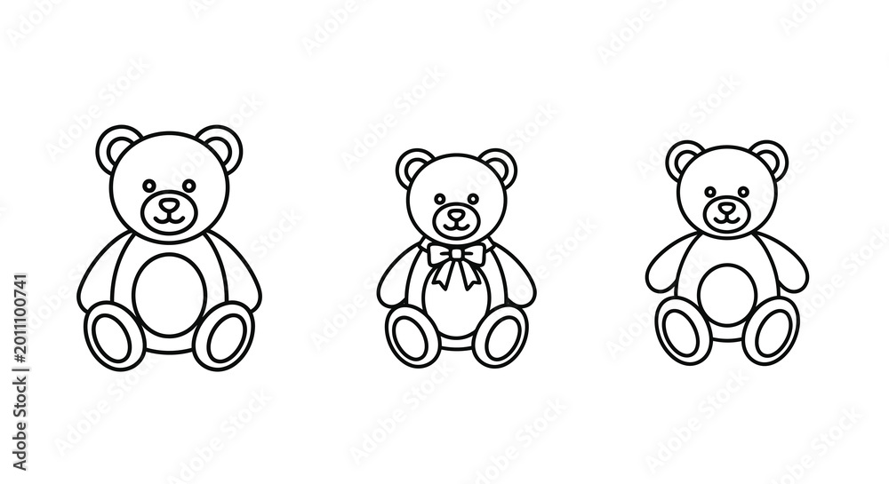 Obraz premium Teddy bear line art icons set on white background