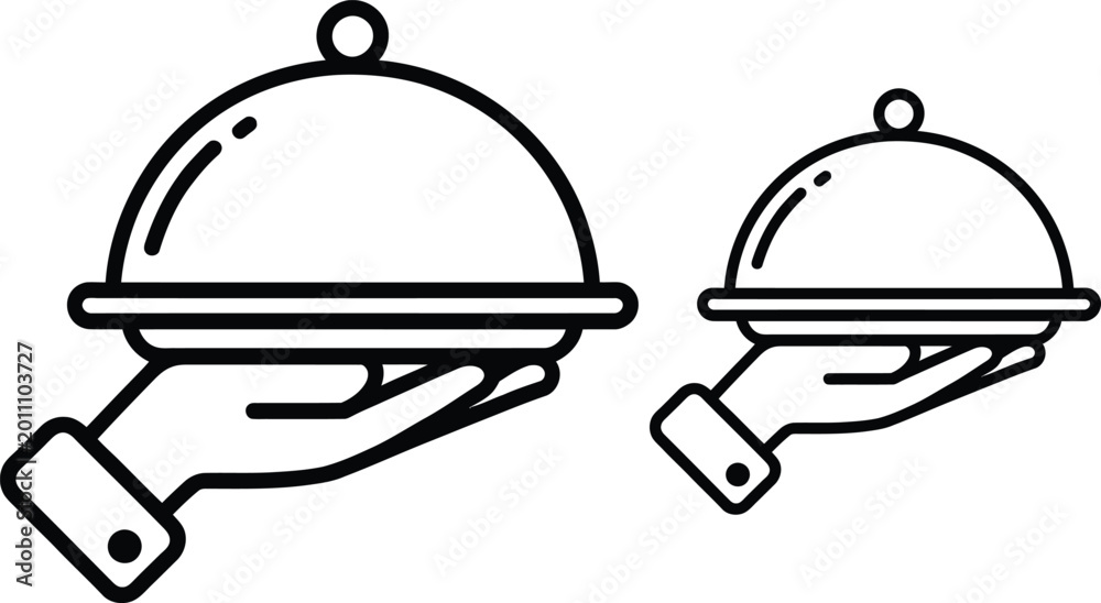 Fototapeta premium Serving dish icons, food presentation symbols, restaurant illustration, black line art