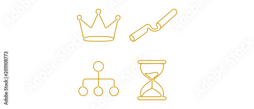 Фотография Minimalist collection of 4 icons for leadership succession planning featuring golden crown, relay baton, family tree, and hourglass with editable stroke, professional vector icon set for apps