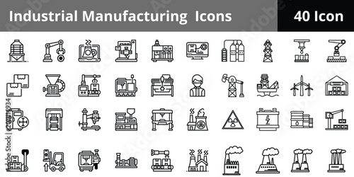 Tableau sur toile Industrial Manufacturing Icons Set – Factory Machinery and Engineering Vector Co