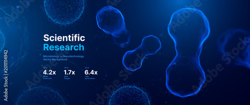 Fotografie Scientific Medical Research Background with Abstract Blue Cell Structure