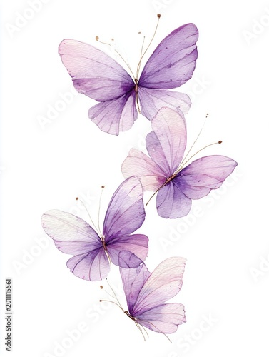 watercolor light purple flying three butterfly watercolor painting