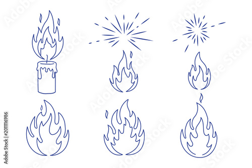 Handdrawn flames and spark illustrations for creative design projects