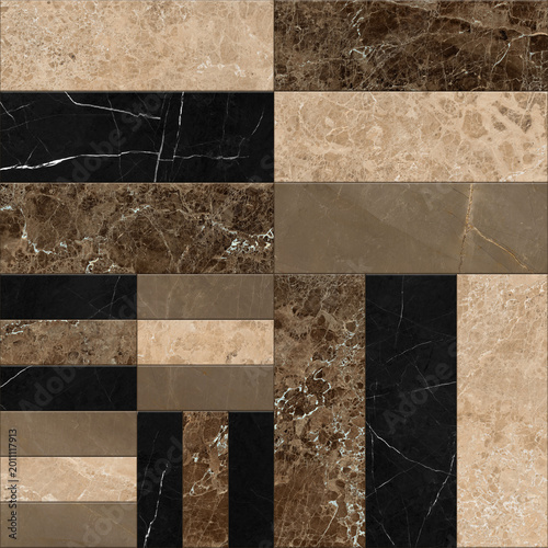 Modern seamless geometric pattern with natural textures: marble, wood, stone, cement, terrazzo. Ideal for interior design, wallpaper, packaging, textiles, tiles, and parquet flooring.