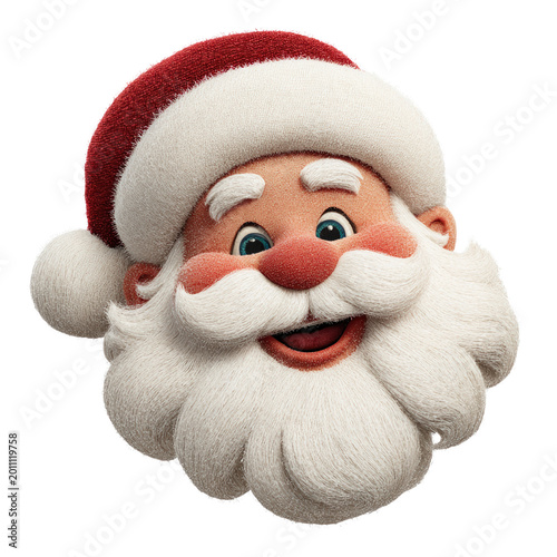 3d santa claus head with red hat and white beard isolated on transparent background